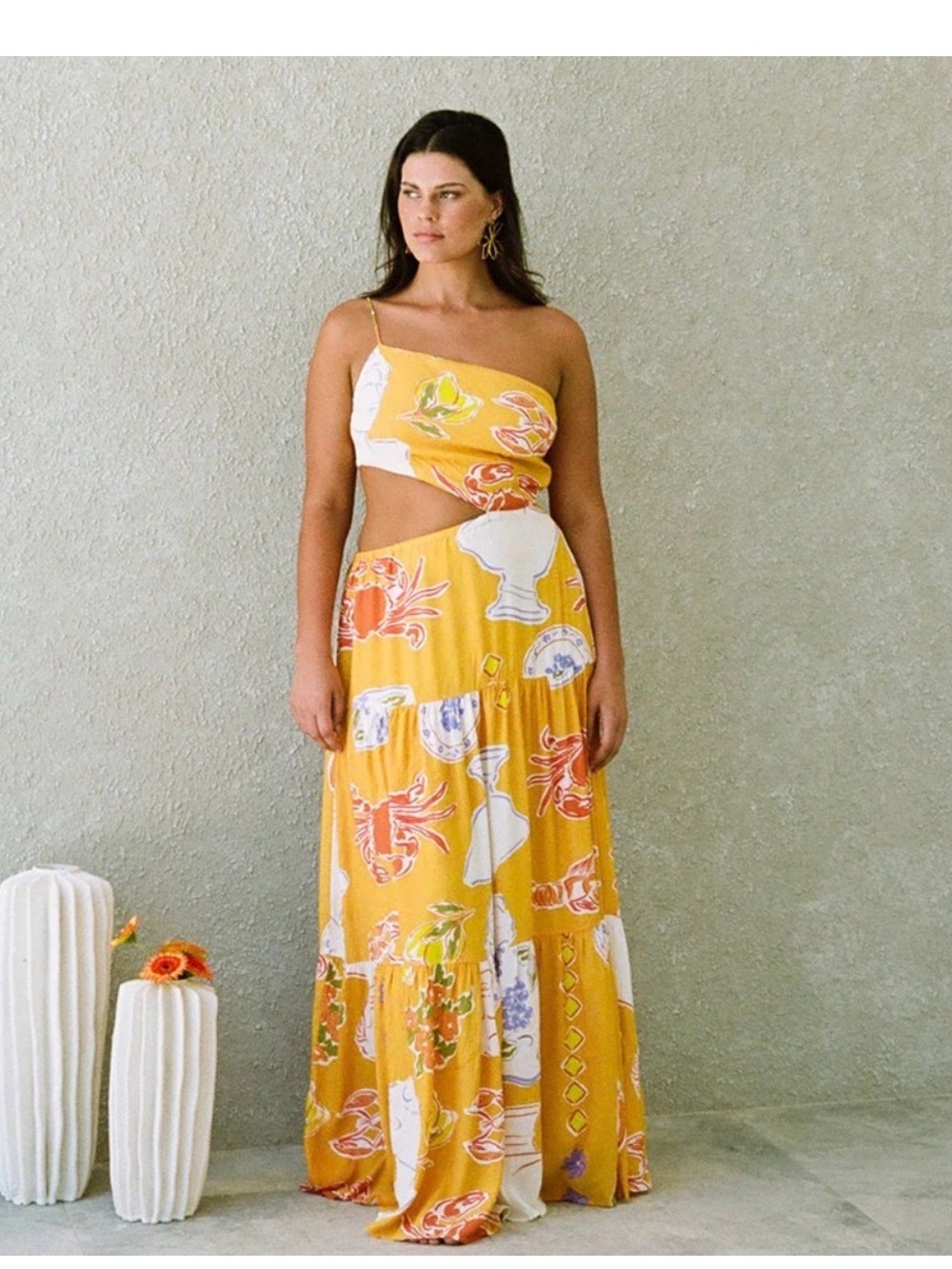 SABO Yellow Floral Cutout Maxi Dress